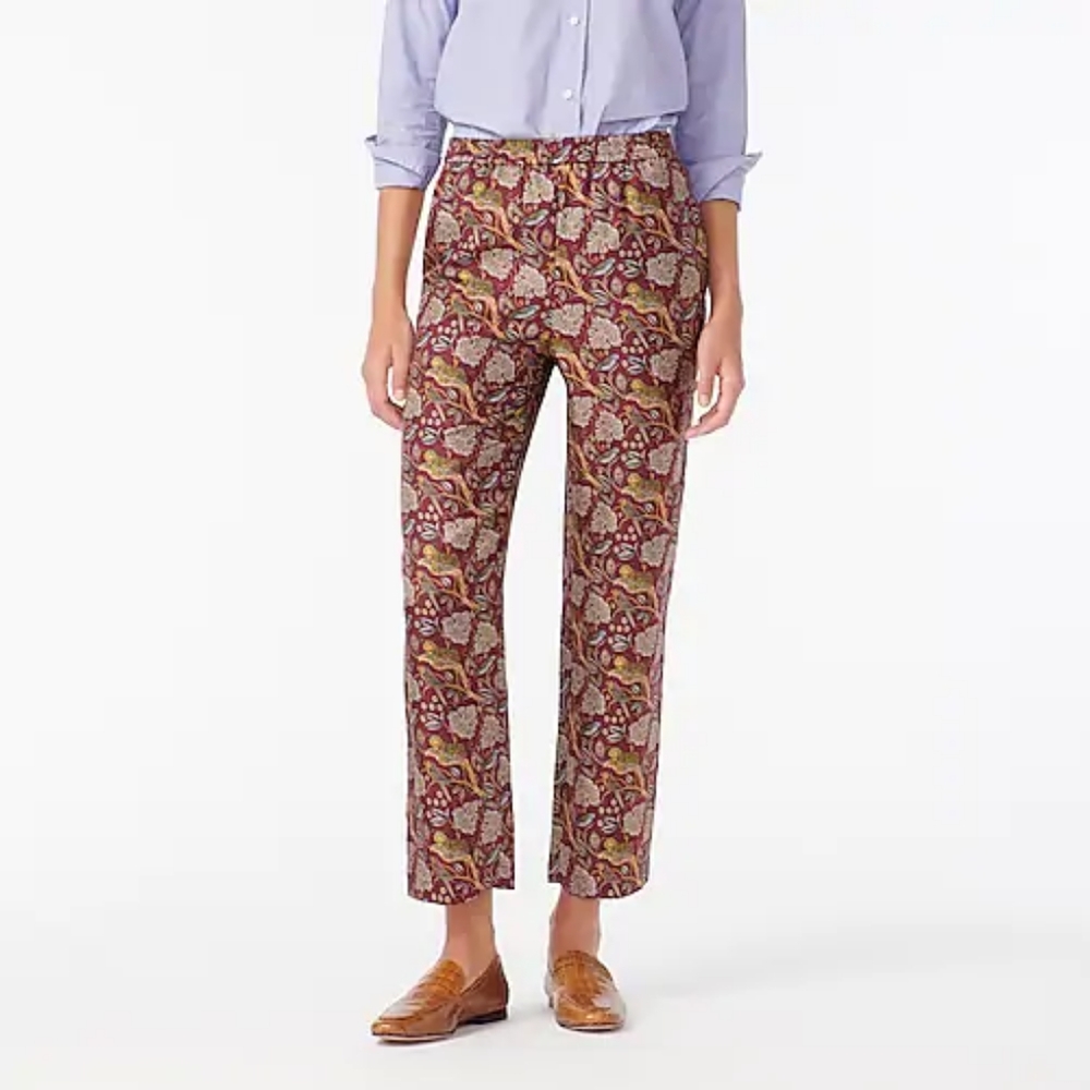 New J. Crew Silk Jungle Cat Print Silk Pants
